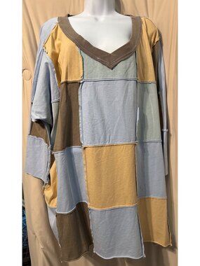NWT Blue Velvet Oversized Open Seam Patchwork XL Top
